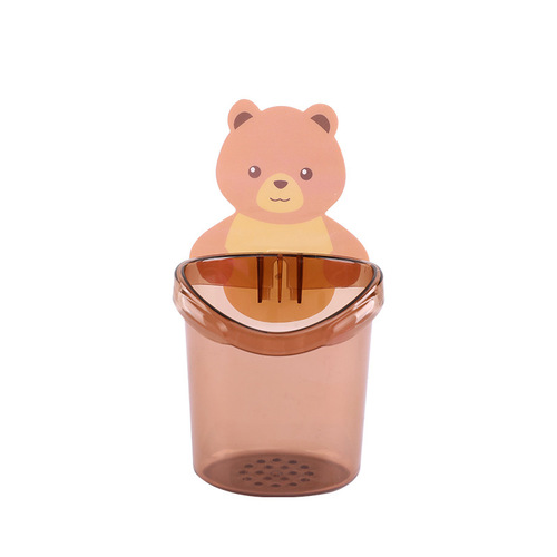 Bear toothbrush cup holder bathroom punch-free toothbrush rack cartoon self-adhesive brushing cup plastic mouthwash cup