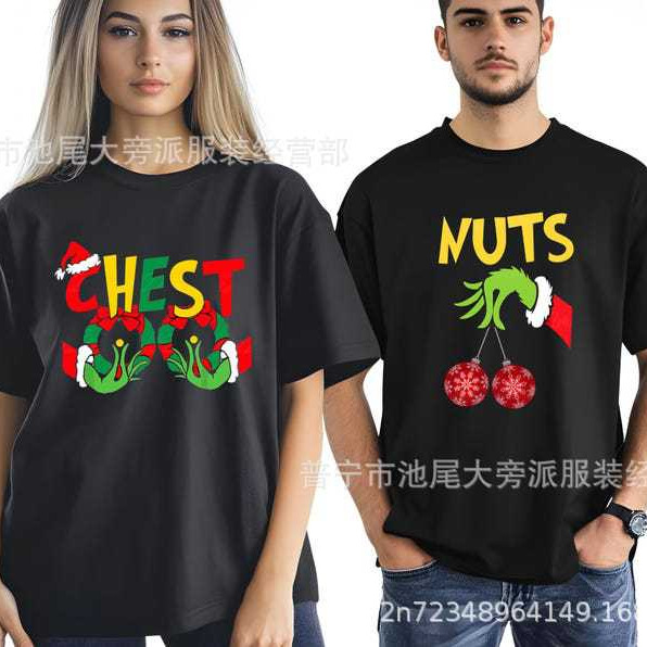 跨境独立站情侣圣诞T恤来图一件定 制印花情侣款衬衫连帽圆领卫衣