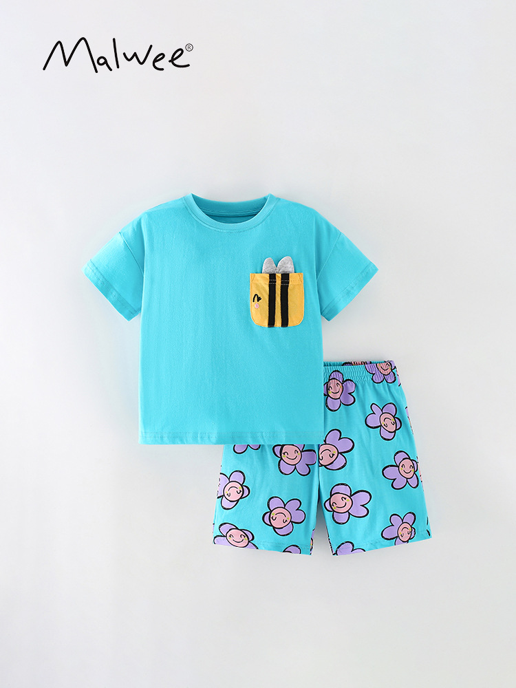 Malwee ropa de verano de dos piezas para niñas nuevos pantalones de manga corta casuales para niños europeos y americanos traje de Niños de estilo occidental