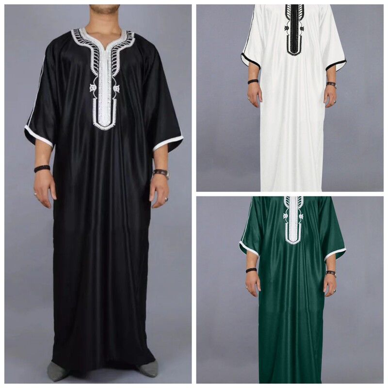 2026 New Cross-Border Men's Mid-Length Moroccan Casual Youth Ordinary Embroidered Robe 113824 2026 New Cross-Border Men's Mid-Length Moroccan Casual Youth Ordinary Embroidered Robe 113824