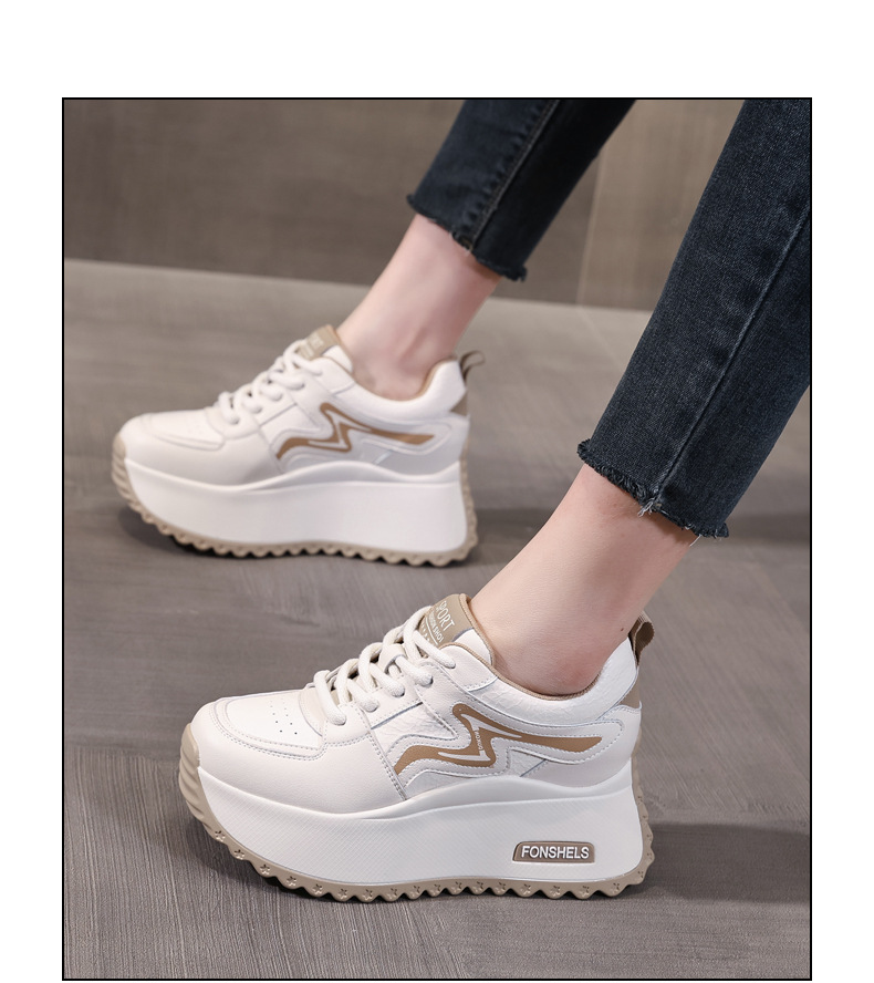 Giày sneaker nữ đế dày tăng chiều cao, phong cách thể thao trắng đa năng — Cơm trắng mơ chi tiết 15