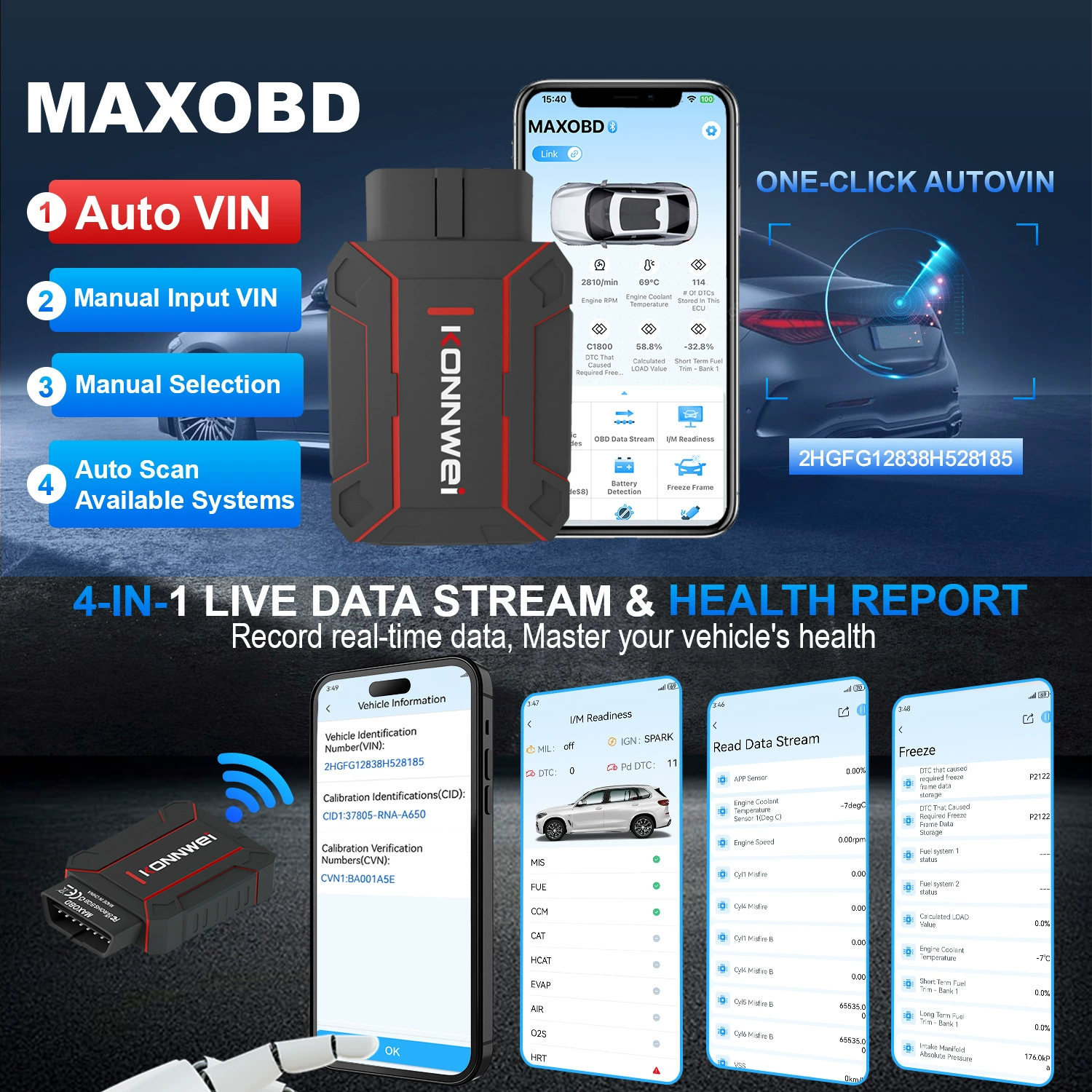 Бесплатное приложение MAXOBD Bluetooth 5.2 Версия Беспроводной сканер OBD2 Многоязычный автомобильный диагностический сканер