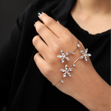 跨境新品满钻花型水钻手镯欧美时尚高级感可调节开口指环bracelet