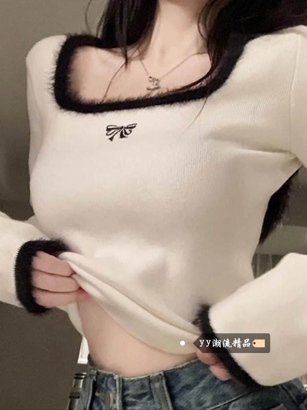 蝴蝶结毛衣女开秋季内搭打底衫2025新款奶fufu慵懒高级感针织上衣|undefined