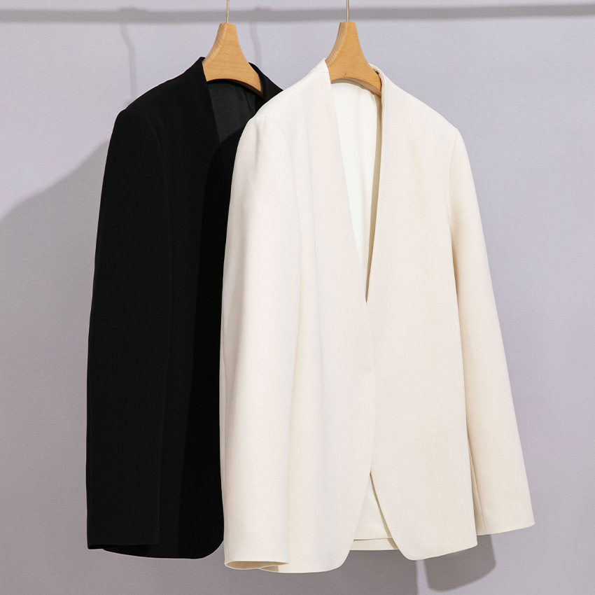 Acetic Acid V-neck Small Suit Jacket Women's High-end Casual Women's Suit Professional All-match 25 Spring and Autumn New Women's Clothing