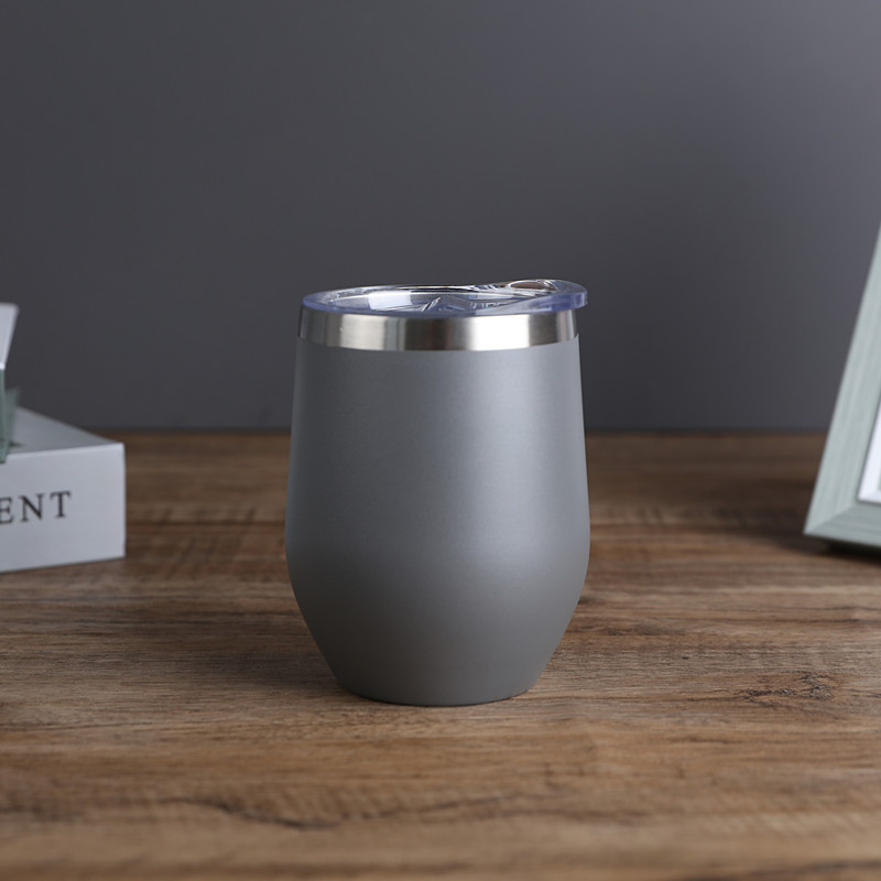 Copa de cáscara de huevo de suministro directo transfronterizo 304 de acero inoxidable de doble capa 12oz de plástico rociado taza de huevo aislado de café tinto copa de vino al por mayor