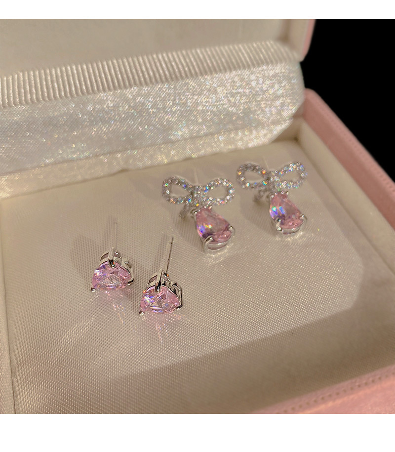 Fashion Bow Knot Copper Inlay Drop Earrings Ear Studs 1 Set