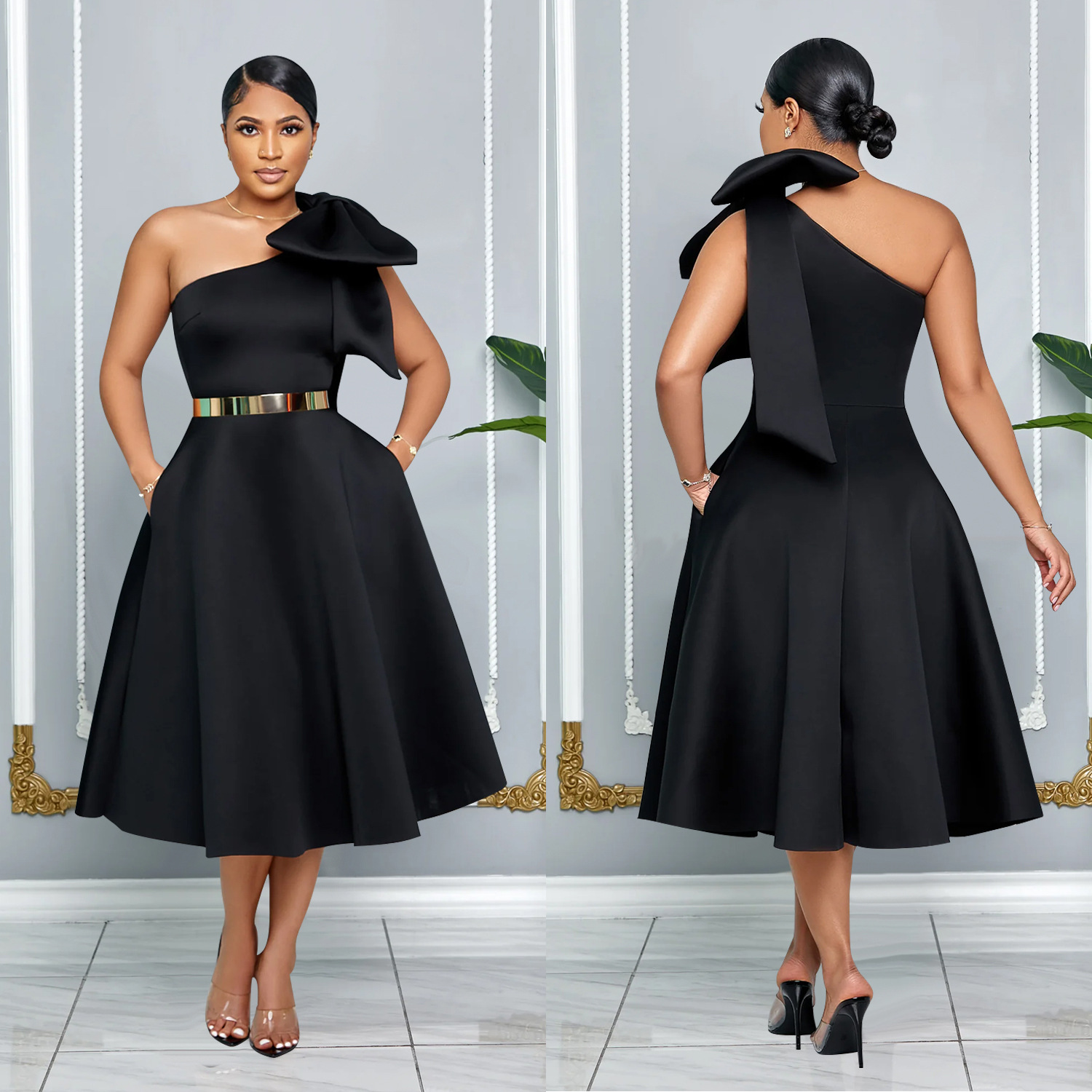 C7011 Aliexpress transfronterizo Amazon estación independiente de moda europea y americana ropa de mujer de color sólido vestido sexy vestido nuevo