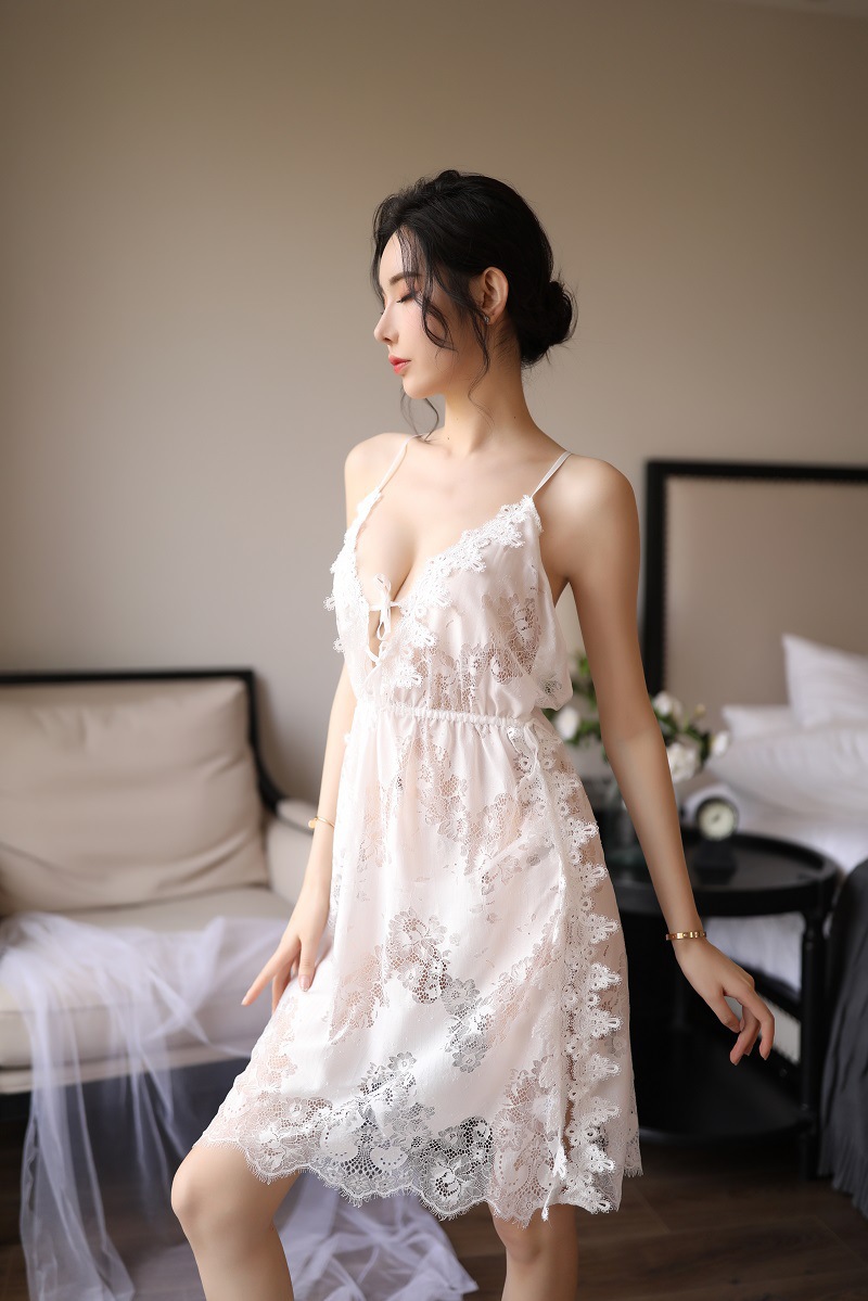 Noche tres nueva lencería sexy encaje tentación lencería sexy lado hendidura Correa camisón de las mujeres transparente pelo generación