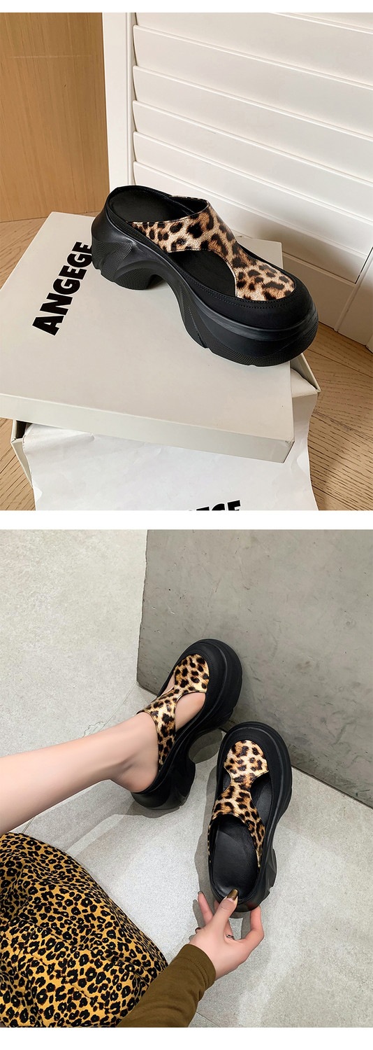 Dép sandal nữ da thật họa tiết da báo đế xuồng cao gót 9 cm — Trang chủ, màu đen, bạc chi tiết 43