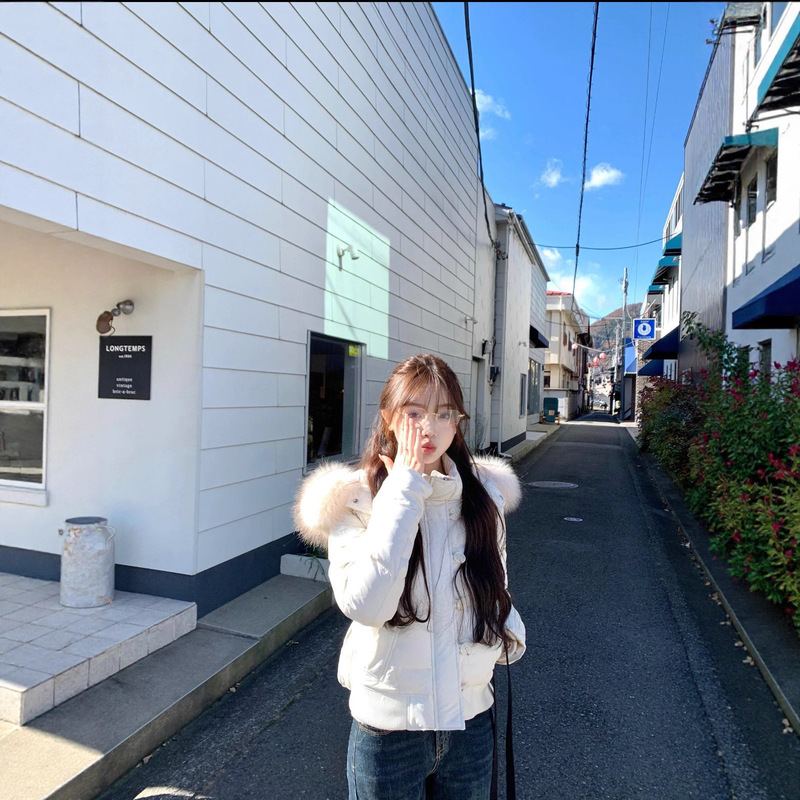 2025年冬季新款连帽大毛领小个子短款宽松加厚羽绒棉服外套上衣女|undefined