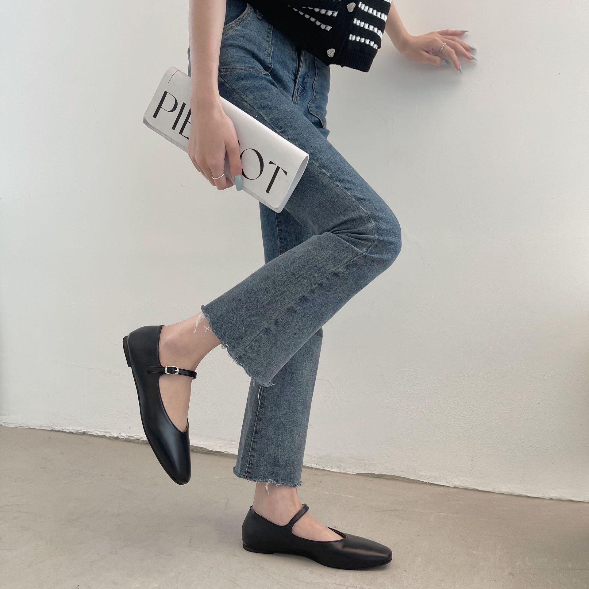 Blød sål pige enkelt sko minimalistisk 2022 sommer ny fe alsidig blid Instagram trendy små læder sko til_voghion.com