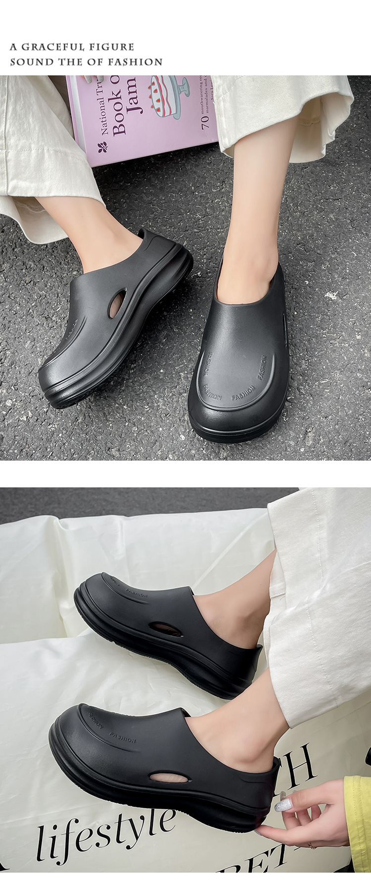 Women's Thick Soled Mules Closed Toe Height Increasing Slippers_voghion.com