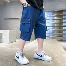 B006 高品质高质量男童牛仔短裤2023夏装新款七分裤儿童工装裤子