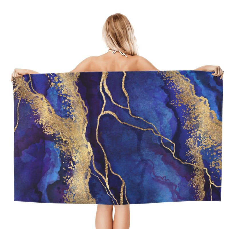 Cross border navy blue abstract marble gold thread children beach towel adult beach towel sports fitness towel