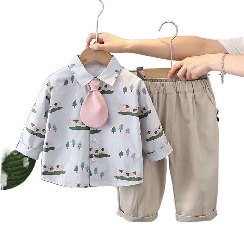 Осенний костюм для мальчиков модный 2025 новый принт детская одежда стильная детская рубашка комплект из двух предметов