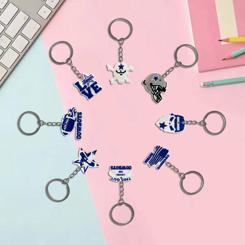 New creative rugby Dallas Denim keychain PVC material silicone schoolbag car ornaments cross-border wholesale