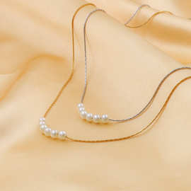 跨境欧美法式简约18k钛钢锁骨链不掉色珍珠饰品项链女高级感