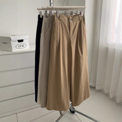 日杂风宽松高腰阔腿工装裤女卡其色弯刀裤秋冬韩版显瘦百搭拖地裤