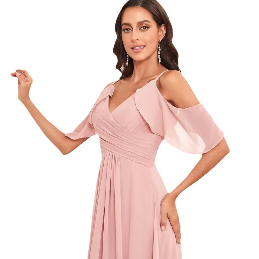 Vestido de dama de honor de gasa sin tirantes adecuado para vestidos de boda con tirantes abiertos Vestido de fiesta de boda con pliegues