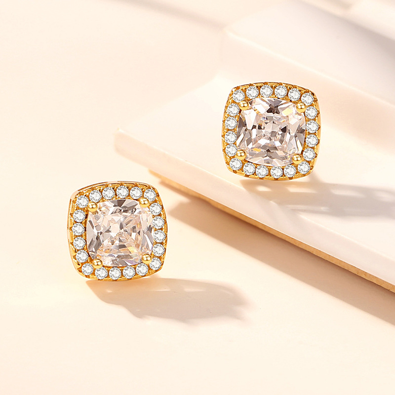 Cubo geométrico azúcar aretes de plata esterlina 925 luz de lujo cuadrado diamantes incrustados pendientes de moda nicho diseño ins joyería de plata