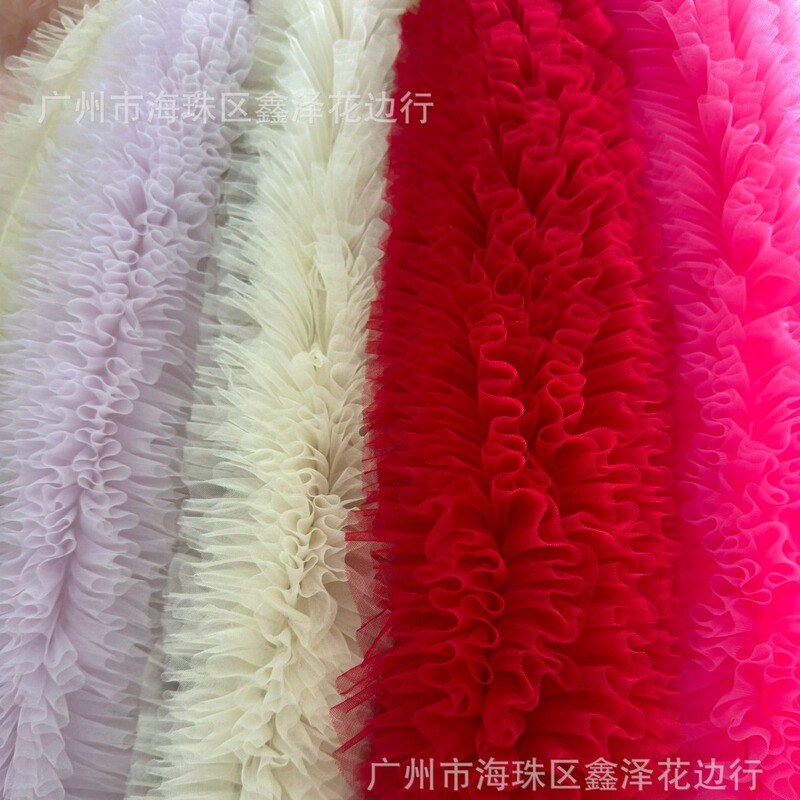 Factory spot puffy lace bar code pleated diy children's clothing wool collar wedding dress three-dimensional mesh skirt