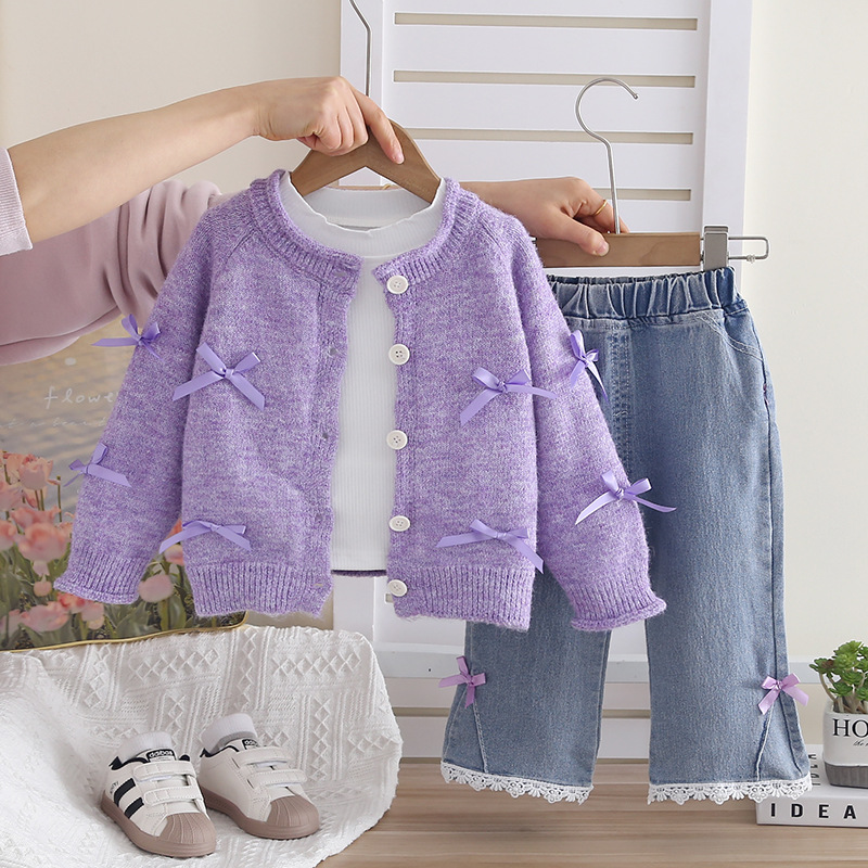2026 nuevo estilo extranjero bebé femenino primavera / otoño moda cardigan suéter de tres piezas