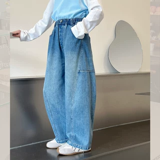 儿童网红弯刀裤女童洋气牛仔长裤大童直筒休闲裤子2026春秋装新款