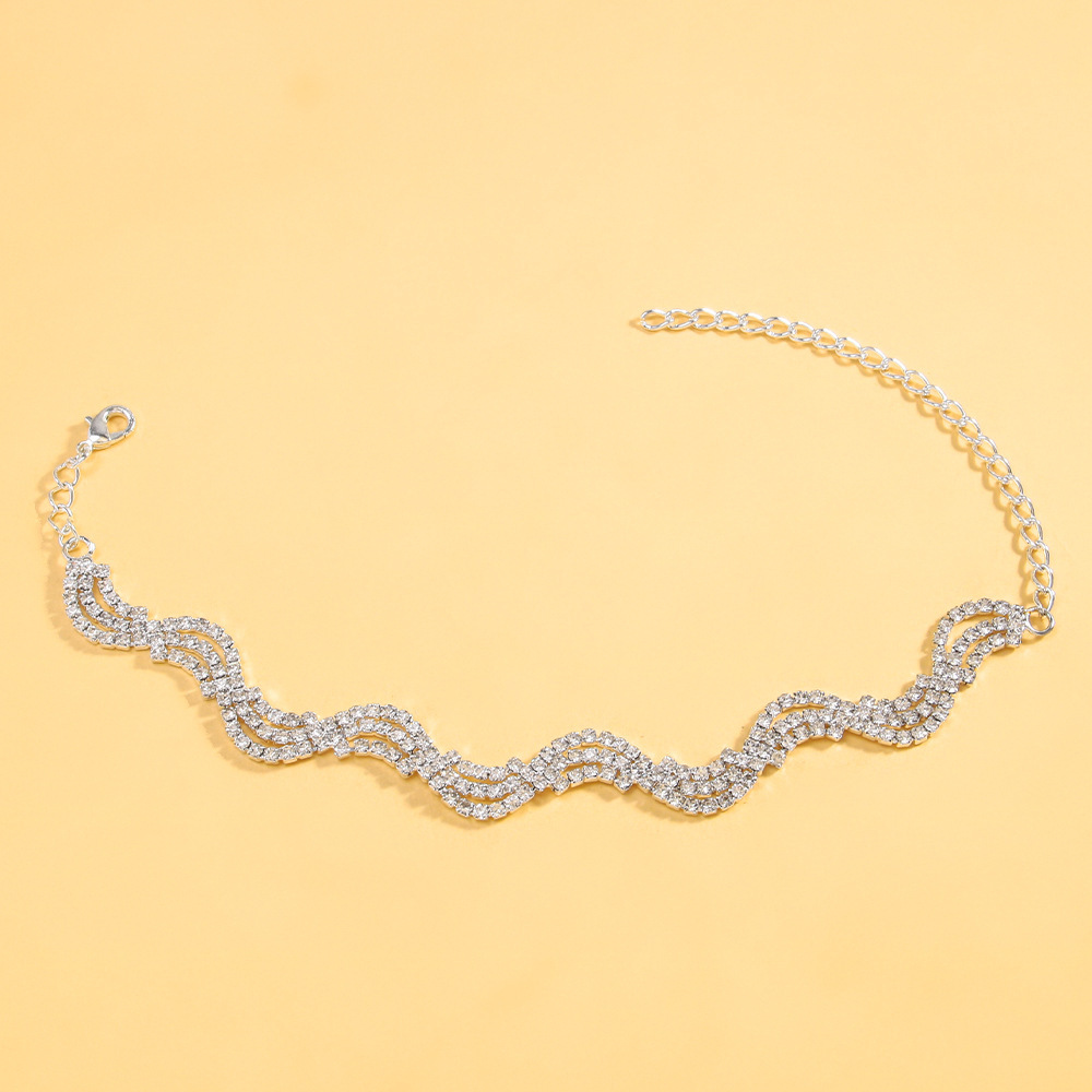 Temperamento europeo y americano ondulado conjunto de joyas de diamante cadena de clavícula pendientes de bordas accesorios de novia conjunto de joyas