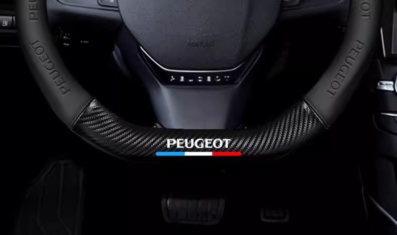 Suitable for Peugeot 508/408/207/301/206/3008/307 Steering Wheel Cover, Genuine Leather Carbon Fiber Car Handle Cover