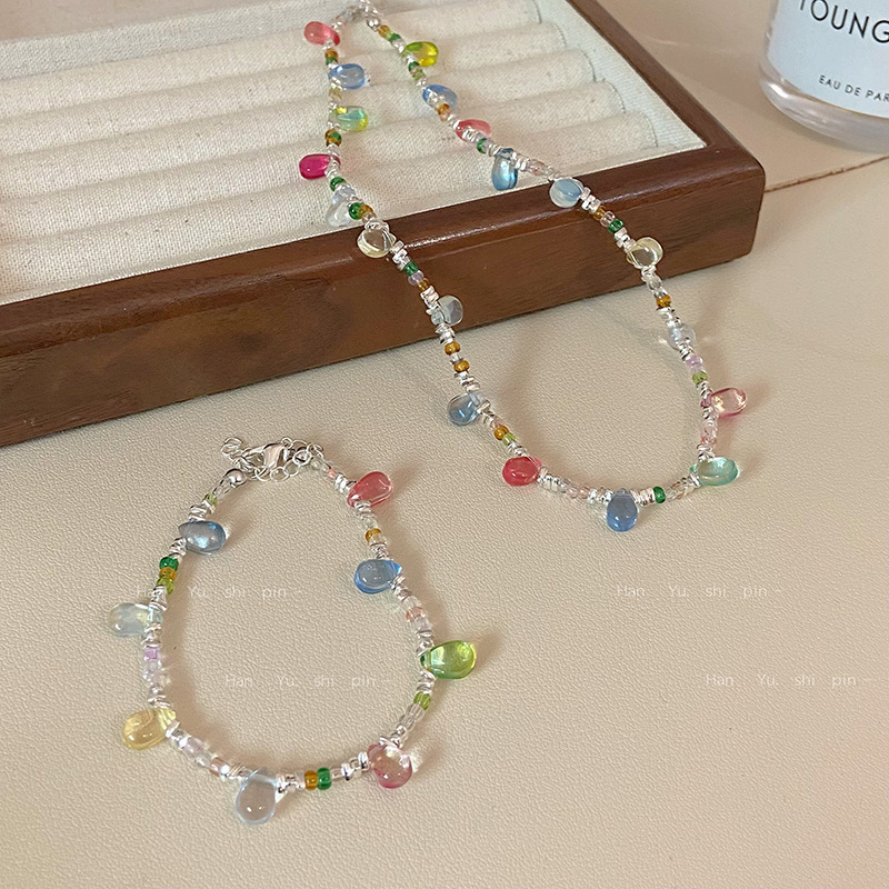 Dopamine Colorful Sparkling Light Bulb Bracelet, Niche High-Value Sweet Crystal Beaded Necklace for Women, Exclusively for Cross-Border Sales