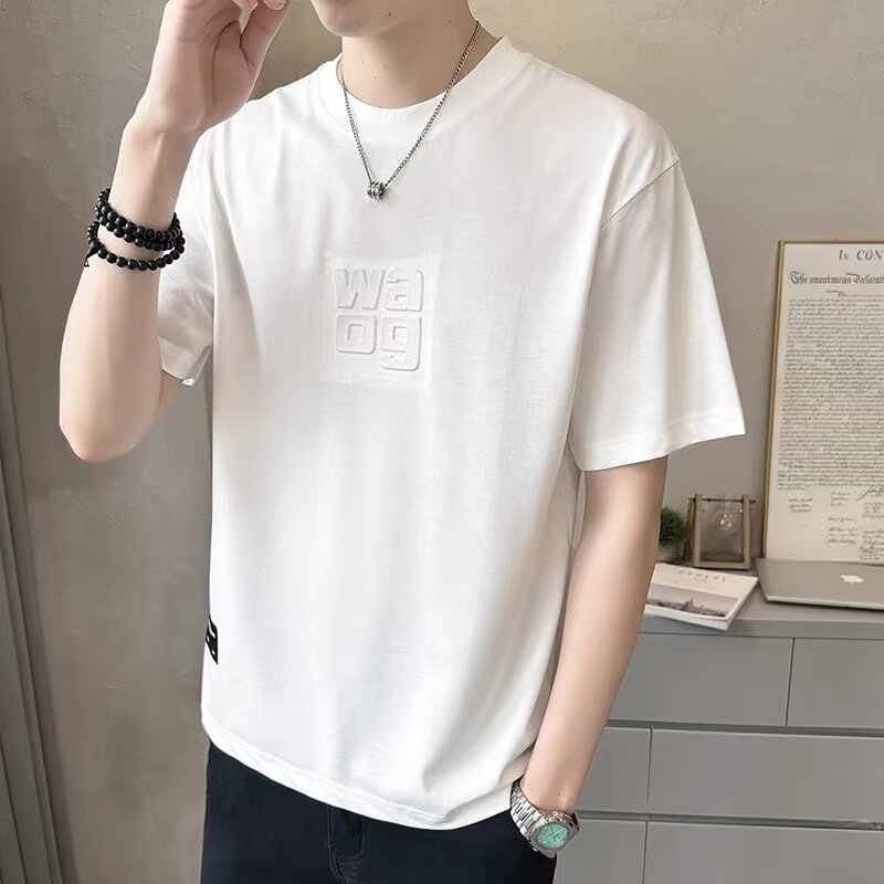 Camiseta de manga corta para hombres verano 2023 nueva media manga ins marca de moda camiseta de seda de hielo ropa suelta ropa de hombre