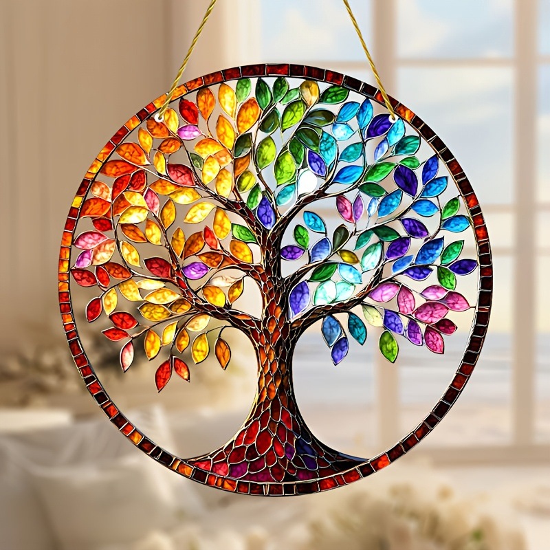 Plano 2D, captador de sol del árbol de la vida, decoración de pared de acrílico de 9 pulgadas, colorido