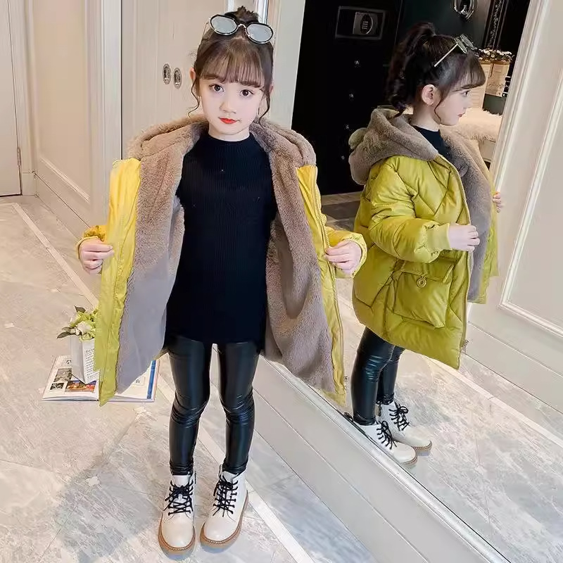 Mit Baumwolle verdicktes Winteroutfit für Mädchen, 2023 neue mittelgroße bis große Kinder-Daunenjacke, süße Mitte_voghion.com