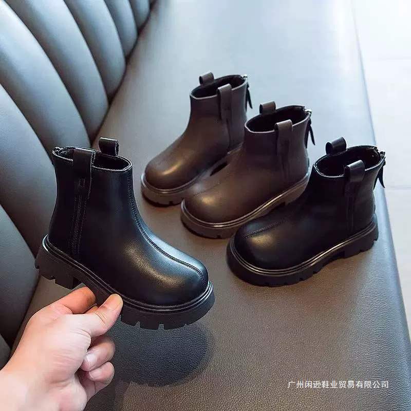 2025 New Autumn and Winter Kidsren's Baby Leather Boots Casual Fleece-Lined Warm Korean Style Versatile Boots Girls Short Boots