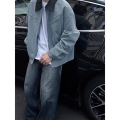 松石緑水洗い襟工装コート男性ファッションブランド欧米街頭ヴィンテージデザイン感デートジャケット