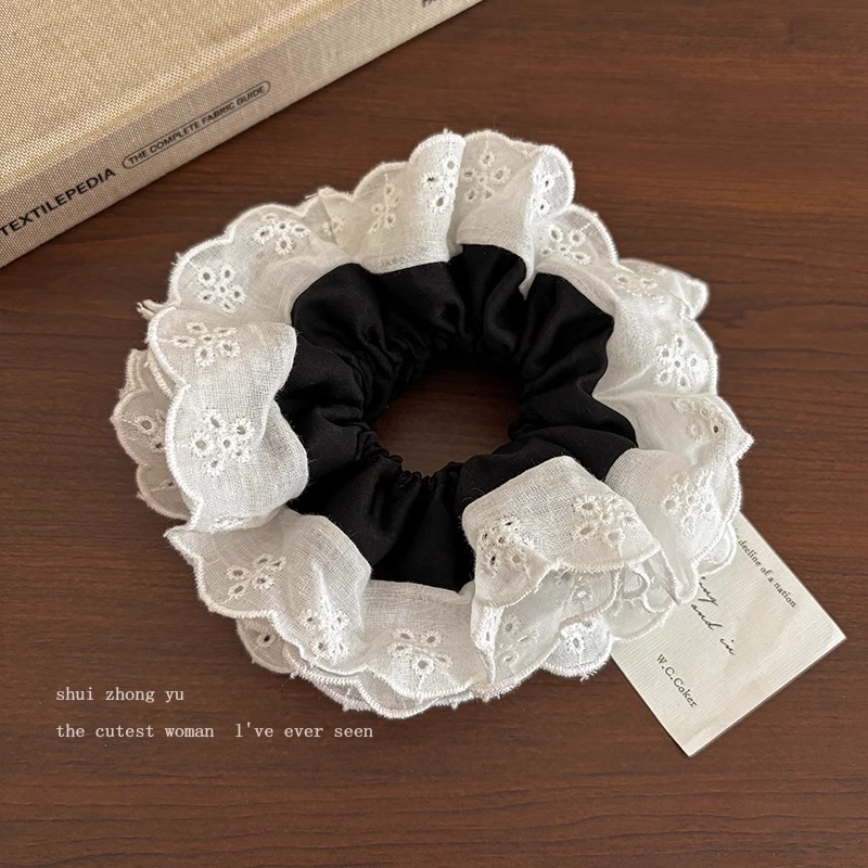 Zhao Lusi, el mismo estilo de encaje, encaje, intestino de cerdo, lazo para el cabello, cuerda para el cabeza coreana femenina, sentido de alta gama, nueva cuerda para el cabello de celebridades de Internet 2025