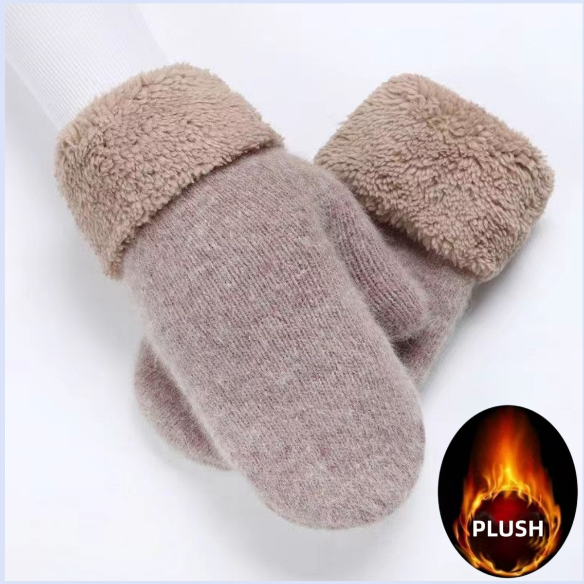 Cross border ultra thick rabbit wool warm gloves wholesale fashion women's double-layer thickened solid color flipped finger gloves