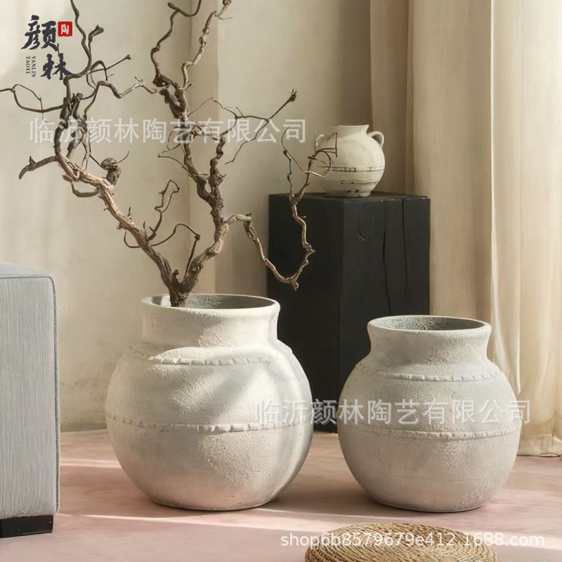 Vento tranquilo, maceta de flores redonda de gran vientre Retro hace viejos jarrones decorativos de sala de estar de hotel de alto nivel de lujo ligero gran maceta de flores de cemento