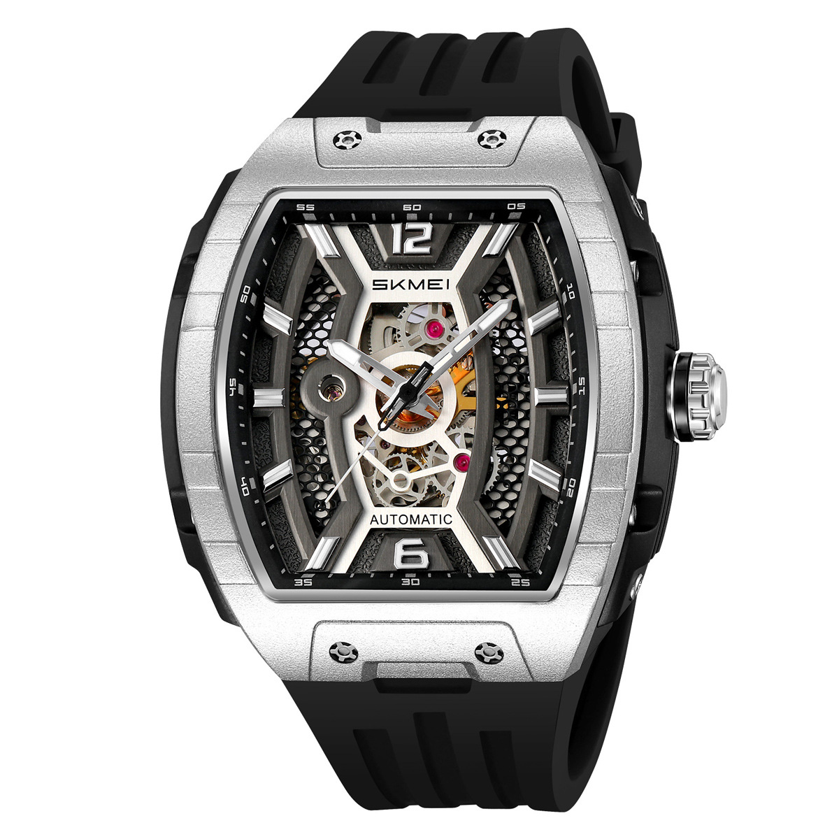 El momento del barril de vino hueco relojes mecánicos de silicona 30 metros impermeable relojes de hombre comercio exterior lote mezcla lotes personalizados