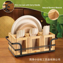 铁木结合餐具盒实木餐具收纳盒桌面分格式餐具分类盒木质厨具盒