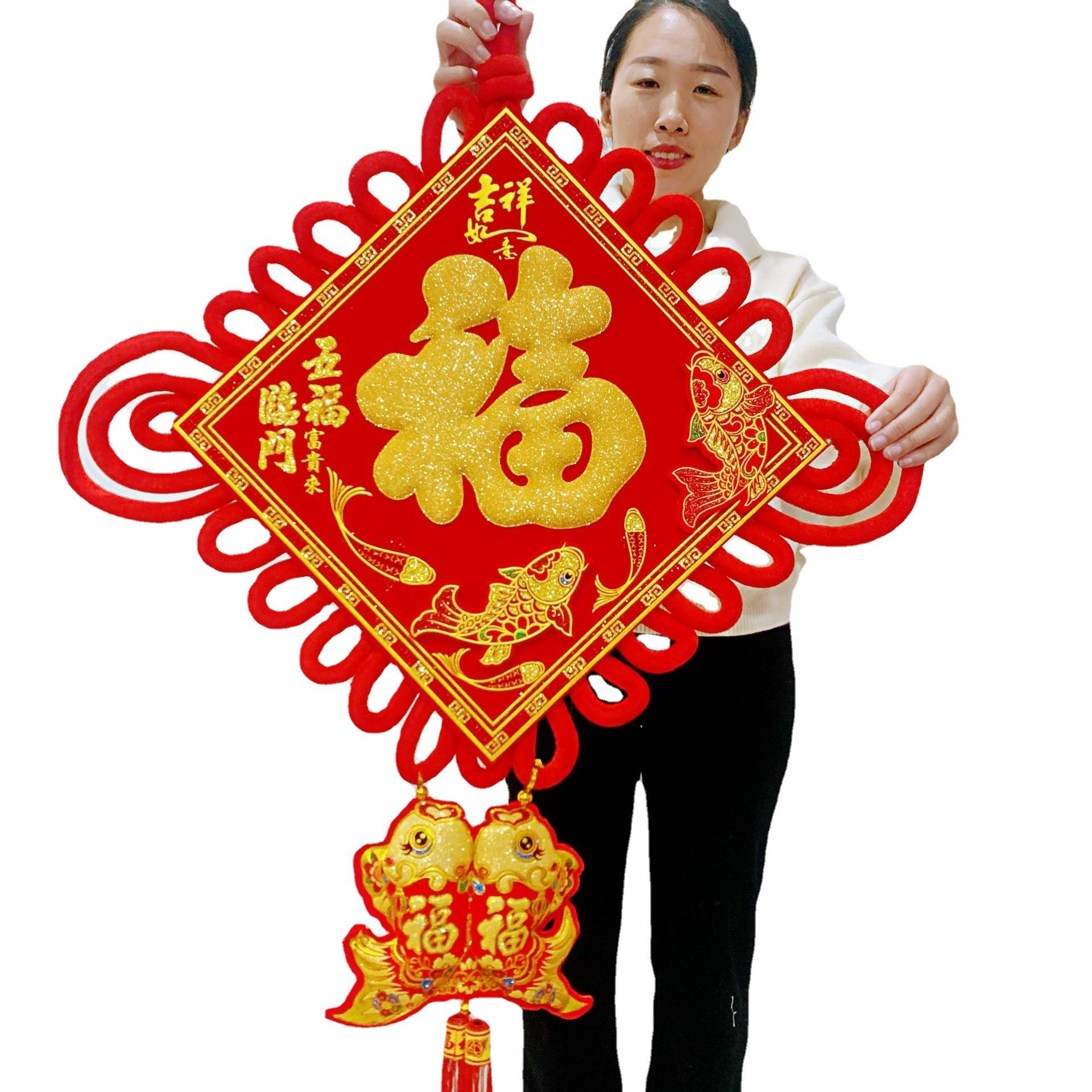 3D撒粉立体金福中国结过年喜庆客厅30#40#50#金福双鱼款中国结-阿里巴巴