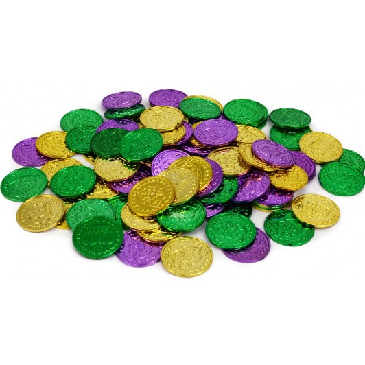 Mardi Gras carnaval joyería galvanoplastia Su Moneda de plástico amarillo verde púrpura de tres colores suministros de Carnaval