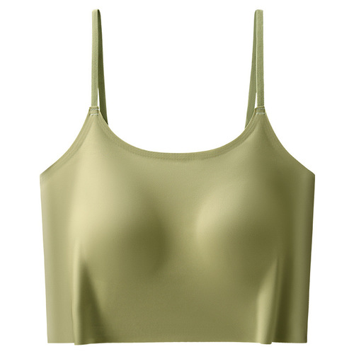 Seamless ice silk camisole women's inner wear with anti-exposure strap and chest pad all-in-one tube top and beautiful back underwear summer thin style