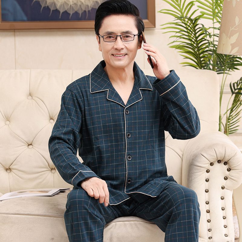 Papá pijamas de los hombres primavera y otoño 100% algodón manga larga más tamaño suelta desgaste en el hogar traje casual