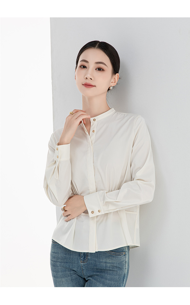 Áo sơ mi nữ dài tay kiểu Pháp màu đen dáng ôm eo — thẻ chi tiết 24