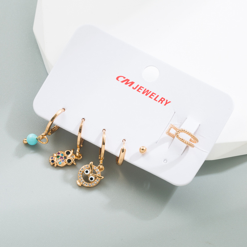 Fashion Geometric Cross Owl Copper Earrings Plating Artificial Gemstones Copper Earrings display picture 3