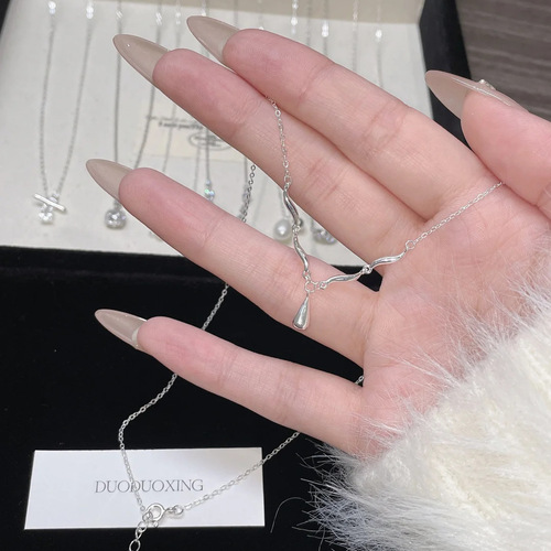 S925 Pure Silver Pearl Necklace for Women, Unique Design, Light Luxury, High-End Feel, Non-Fading, Simple Clavicle Chain Accessory, Wholesale