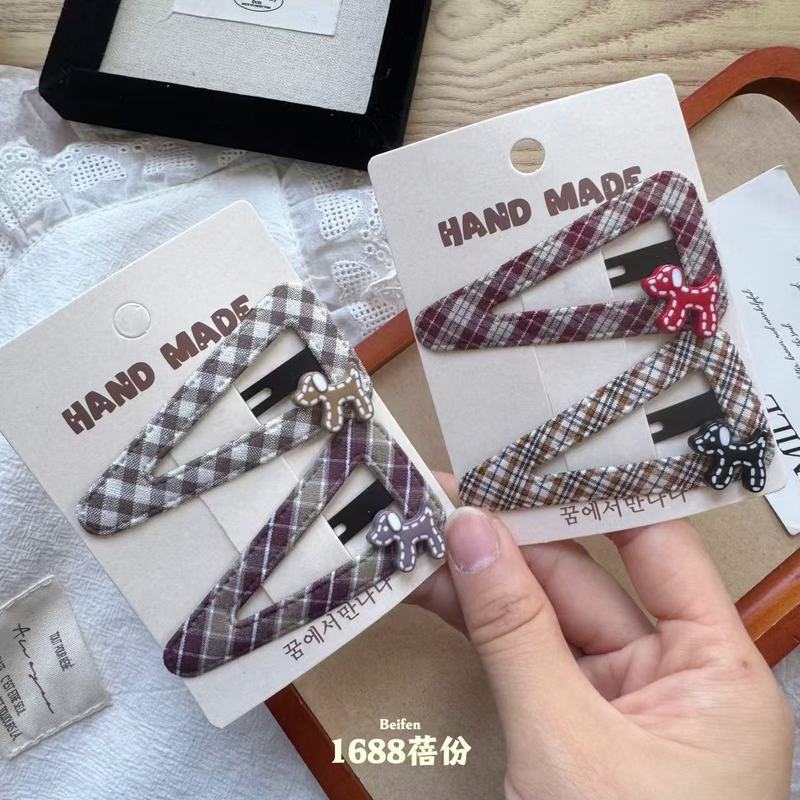韩版时尚可爱小狗格纹布艺发夹BB夹百搭少女刘海侧边夹高级感发饰|undefined