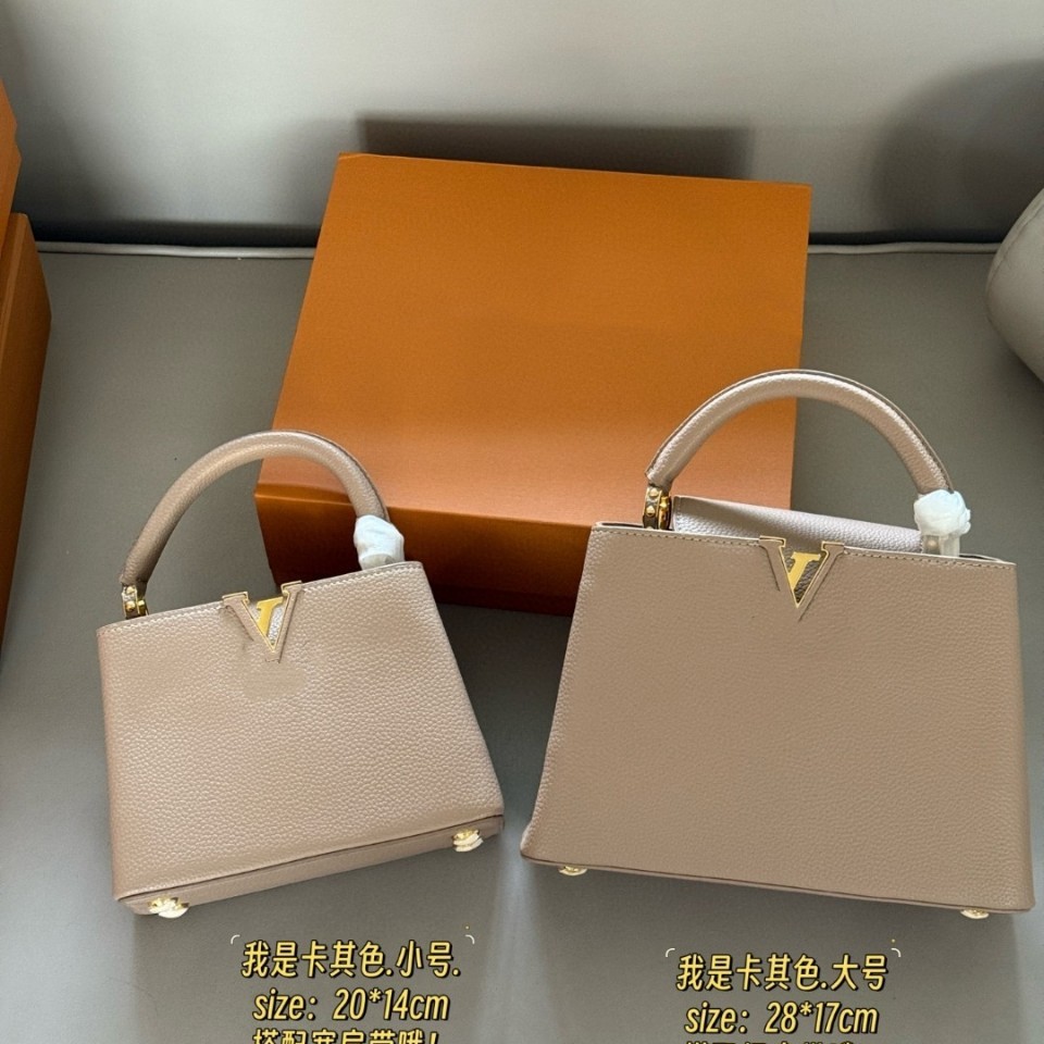 Nuevo modelo de bolso LV Capucines, hecho de cuero Taurillon de grano completo, se puede usar como bolso de mano o bandolera.